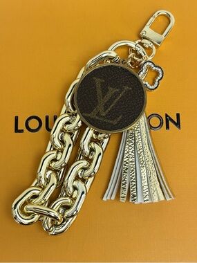Louis Vuitton Bag Charm Gold Chain, Monogram Disc & 
Hardware, Upcycled 6.5 in.